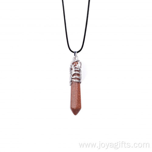 Trendy Western Hexagon Red Goldstone Alloy Pendant Necklace Jewelry Pendulum